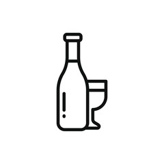 Glass and bottle flat design. Wine icon isolated on white background. Vector illustration