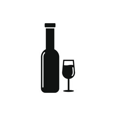 Glass and bottle flat design. Wine icon isolated on white background. Vector illustration