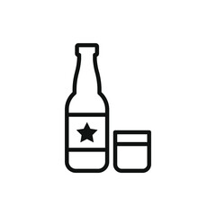 Glass and bottle flat design. Wine icon isolated on white background. Vector illustration