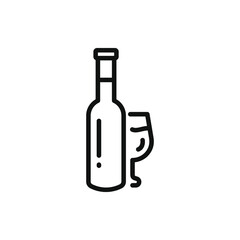 Glass and bottle flat design. Wine icon isolated on white background. Vector illustration