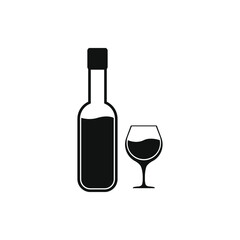 Glass and bottle flat design. Wine icon isolated on white background. Vector illustration