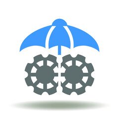 Gears Mechanism Umbrella Icon Vector. Risk Management Logo. ISO 31000 Standard Symbol.