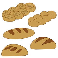 Set of loaves on white background