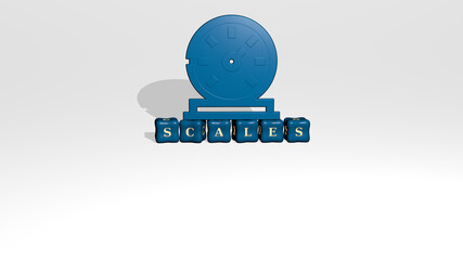 3D graphical image of SCALES vertically along with text built by metallic cubic letters from the top perspective, excellent for the concept presentation and slideshows. illustration and background