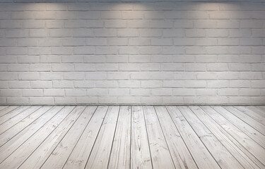 MUR EN BRIQUES BLANCHES ET PARQUET BLANC EN BOIS