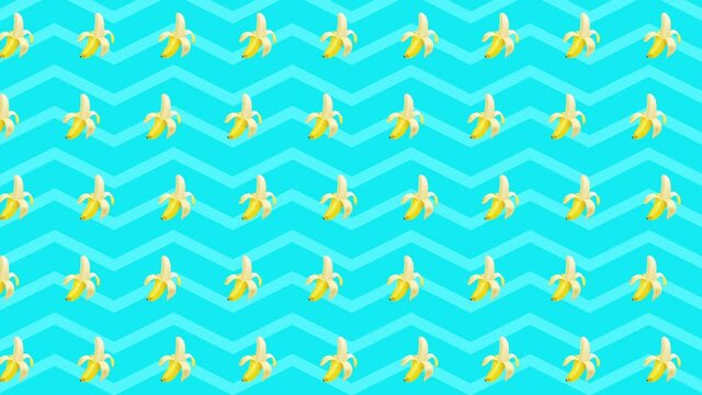 Motion design banana. An animated element banana on blue background.