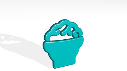 brain open skill stand with shadow. 3D illustration of metallic sculpture over a white background with mild texture. concept and human