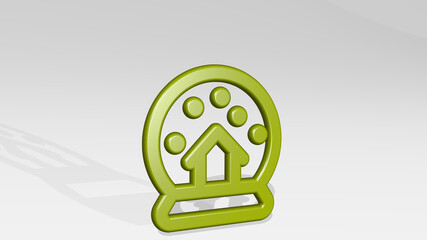 CHRISTMAS SNOW GLOBE made by 3D illustration of a shiny metallic sculpture with the shadow on light background. celebration and abstract