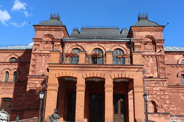 majestic palace building with red brick in Belarus