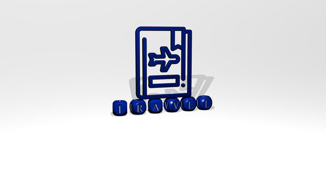 3D illustration of travel graphics and text made by metallic dice letters for the related meanings of the concept and presentations. background and city