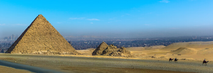A view of the Great Pyramid at Giza, Egypt in summer