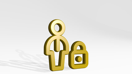 SINGLE MAN ACTIONS LOCK made by 3D illustration of a shiny metallic sculpture with the shadow on light background. icon and isolated