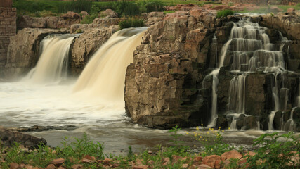 Middle falls on Big Sioux River in Sioux Falls, South Dakota