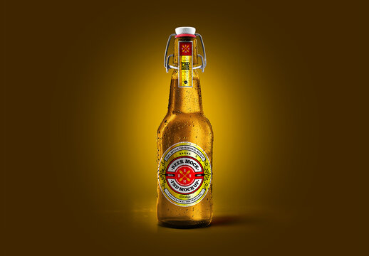 Cold Beer Golden Bottle Mockup