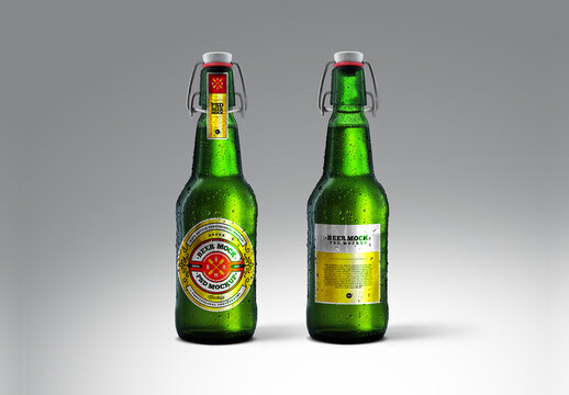Cold Beer Green Bottle Mockup Front & Back