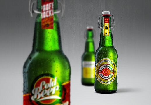 Cold Beer Green Bottle Mockup Front & Back