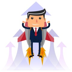 Businessman using rocket booster