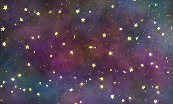 bright space background with purple and blue tint and gold stars