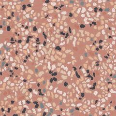 Terrazzo flooring, seamless pattern, brown background texture. Abstract vector design for print on floor, wall, tile or textile.