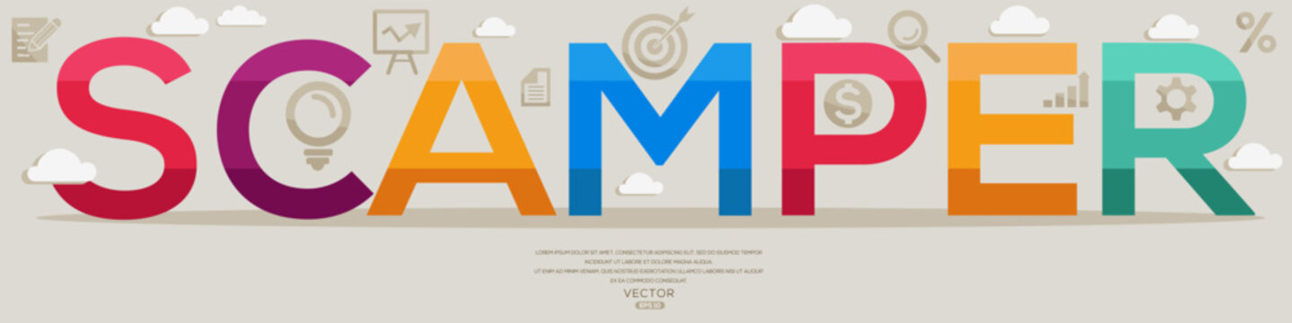 Creative (scamper) Design,letters and icons,Vector illustration.	

