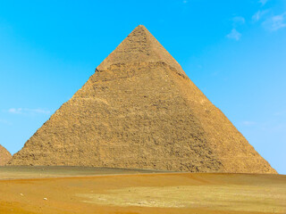 Fototapeta na wymiar A close up view of the Great Pyramid at Giza, Egypt in summer