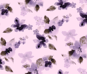 seamless watercolor flowers pattern illustration.