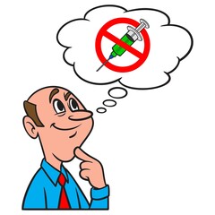 Thinking about Vaccine Side Effects - A cartoon illustration of a man thinking about the side effects of Vaccine shots.