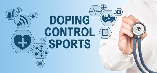 Doping Control Sports Analysis Test Laboratory. Medical concept on virtual screen.