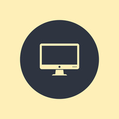 Computer display monitor PC icon in flat style on round background