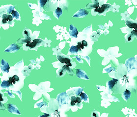 seamless watercolor flowers pattern illustration.