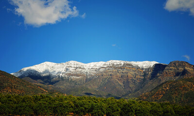 Topa Topa Mountains with Snow against blue sky