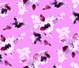 seamless watercolor flowers pattern illustration.