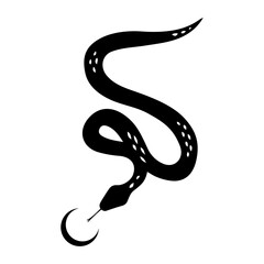 Naklejka premium Floral Snake Silhouette with crescent moon. Moon Phase. Moonchild. Halloween and gothic aesthetic. Black silhouette vector. Desert Animal. Boho modern design for logo and branding.