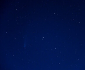 neowise comet in night blue clear sky with stars