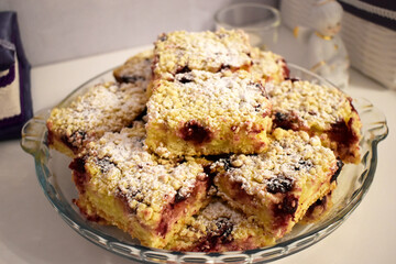 Delicious homemade cake with cottage cheese and cherries