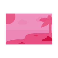 Fototapeta na wymiar Summer pink banner with palm tree at beach vector design