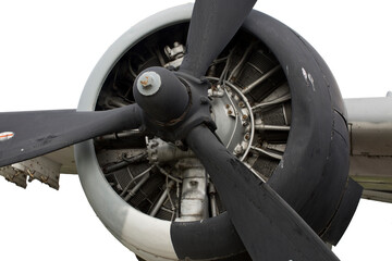 Naklejka na ściany i meble Close up view of propeller aircraft engine