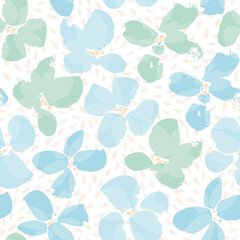 Vector seamless pattern with flowers in textured grunge style on textured backgriound. Bold floral design in pastel tones. Vivid, hand drawn, in motion, modern brush design. Surface pattern design.