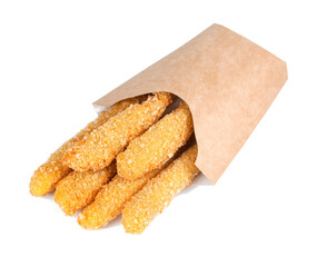 Deep fried fish fingers snacks fastfood isolated on the white