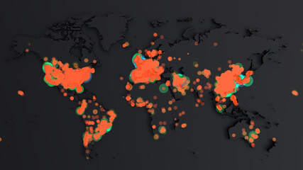 Coronavirus Global pandemic. Animation of Map of coronavirus spreading from Wuhan. World map with animation of spread of infection of a virus. 
