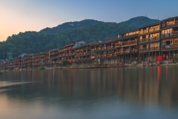 Fenghuang Old Town houses at dawn