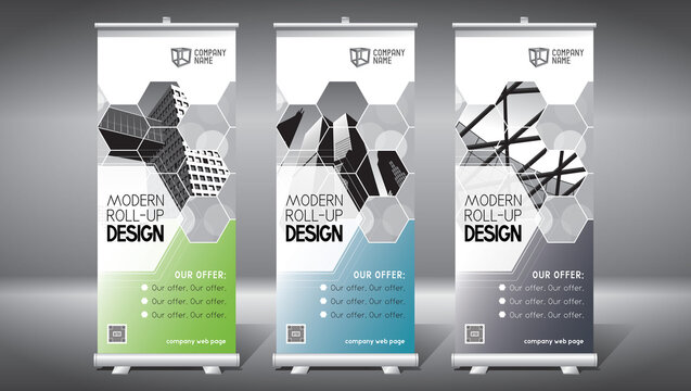 Roll-up template, design (85x200 cm) - modern office buildings, skyscrapers