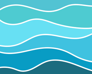 Abstract blue background with vector image of sea waves, ocean, river or water. Marine design theme. A pattern of smooth wavy lines with a blue gradient. Illustration for wallpaper and print on fabric