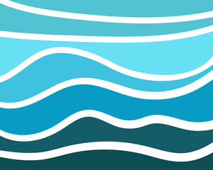 Abstract blue background with vector image of sea waves, ocean, river or water. Marine design theme. A pattern of smooth wavy lines with a blue gradient. Illustration for wallpaper and print on fabric