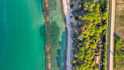 Amazing aerial view of Tuscany coastline, Italy from the drone