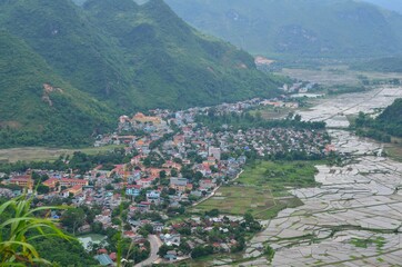 Fototapeta na wymiar View of Mai Chau district in Vietnam with villages and rice fields