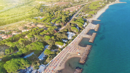 Amazing aerial view of Tuscany coastline, Italy from the drone