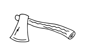 An axe editable doodle hand drawn icon. An axe for camping, hiking, local tourism illustration
