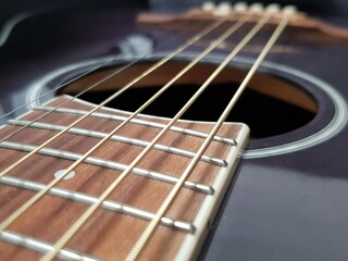 Acoustic guitar close up on an angle