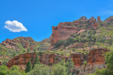 Gorgeous drive of red rock in the Oak Creek Canyon on Coconino National Forest, Sedona, Arizona.
